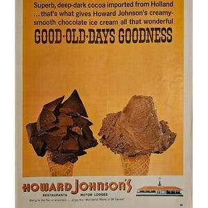 Anuncio impreso vintage de Howard Johnson, decoración retro de los años 60