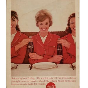 Anuncio impreso vintage de Coca-Cola, decoración retro de los años 60