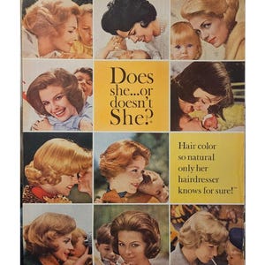 Anuncio impreso vintage de Clairol "¿Lo hace o no lo hace?" Decoración retro de los años 60