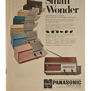 Anuncio impreso de radio Panasonic vintage, decoración retro de los años 60