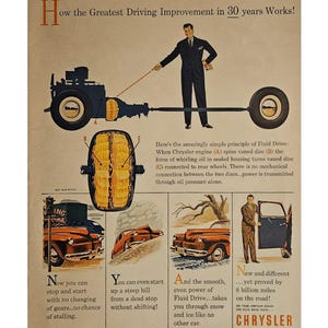 Anuncio impreso vintage de Chrysler, decoración retro de los años 40