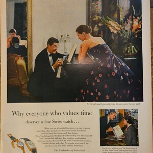 Anuncio de relojería suiza vintage // Década de 1950 // Decoración retro