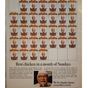 Vintage Kentucky Fried Chicken Print Ad 1960s Retro Decor