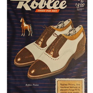 Anuncio impreso de zapatos Roblee vintage, decoración retro de los años 40