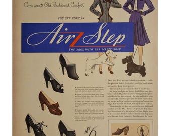 Anuncio impreso vintage de Air Step Shoes, decoración retro de los años 40