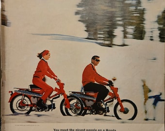 Pubblicità vintage della motocicletta Honda // Anni '60 // Arredamento retrò