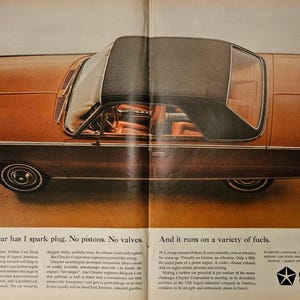 Anuncio impreso del automóvil Chrysler Turbine con decoración retro de los años 60