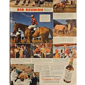Anuncio impreso vintage del club canadiense de carreras de caballos, decoración retro de los años 40