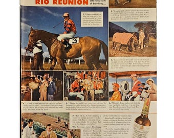 Horse Racing Canadian Club Vintage Print Ad 1940s Retro Decor