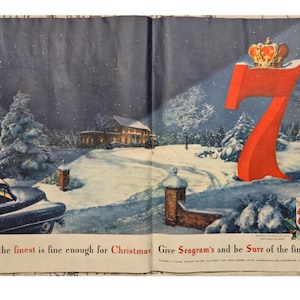 Anuncio impreso vintage de Seagram's 7, decoración retro de los años 50