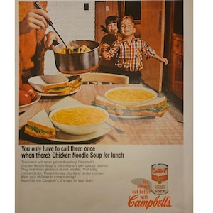 Anuncio impreso vintage de sopa Campbell, decoración retro de los años 60