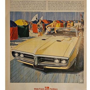 Anuncio impreso vintage de Pontiac de 1968, decoración retro de los años 60