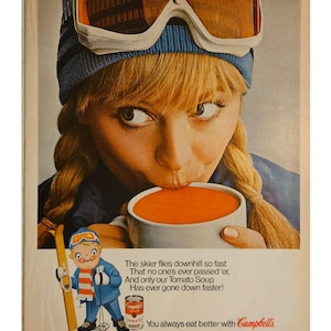 Anuncio impreso vintage de sopa Campbell's, decoración retro de los años 60