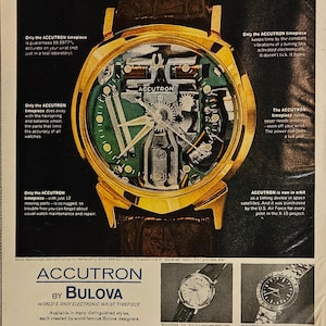 Anuncio impreso vintage de Accutron de Bulova, decoración retro de los años 60