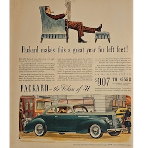 Publicidad impresa vintage de Packard de 1941, decoración retro de los años 40