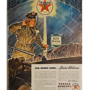 Anuncio impreso vintage de Texaco, decoración retro de los años 40