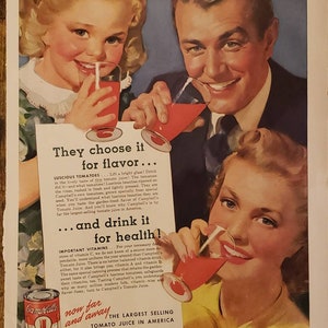 Vintage Campbell&#39;s Tomato Juice Ad // 1941 // Retro Decor