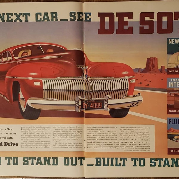 Vintage 1941 De Soto Automobile Ad // Retro Decor