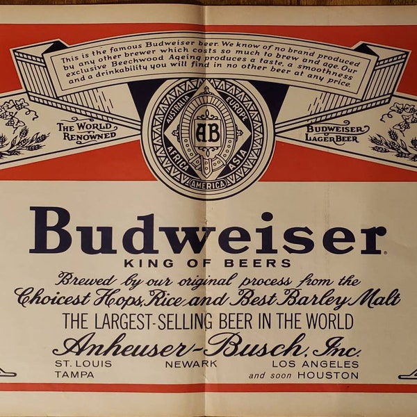 Vintage Classic Budweiser Beer Print Ad // 1960s // Retro Decor
