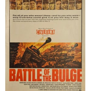 Anuncio impreso de la película "La batalla de las Ardenas" de la década de 1960 con decoración retro