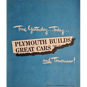 Anuncio impreso vintage de Plymouth, decoración retro de los años 40