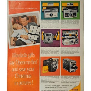 Anuncio impreso de una cámara Kodak antigua, decoración retro de los años 60
