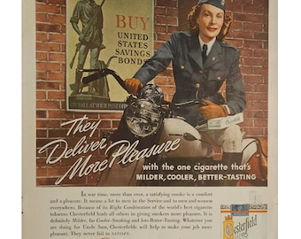 Vintage Chesterfield Cigarettes WWII Print Ad 1940s Retro Decor