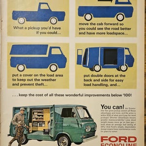 Anuncio impreso de furgoneta Ford Econoline vintage // Década de 1960 // Decoración retro