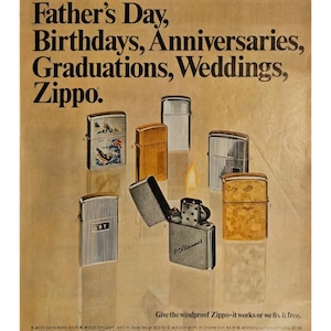 Anuncio de encendedor Zippo vintage, decoración retro de los años 60