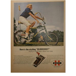 Anuncio impreso vintage de la bicicleta Huffy Slingshot, decoración retro de los años 60