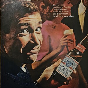 Anuncio vintage de cerveza Budweiser // Década de 1960 // Decoración retro