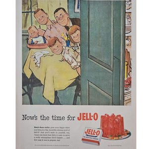 Anuncio impreso vintage de Jell-O, decoración retro de los años 50