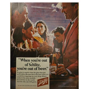 Anuncio impreso vintage de Schlitz, decoración retro de los años 60