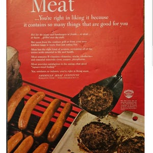 Anuncio vintage del Instituto Americano de la Carne // Década de 1960 // Decoración retro