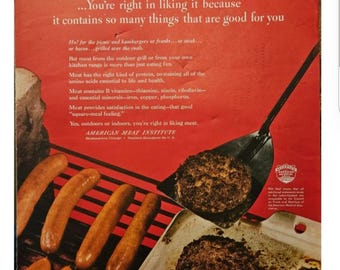 Anuncio vintage del Instituto Americano de la Carne // Años 60 // Decoración retro