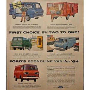 Ford Econoline Van Vintage Print Ad 1960s Retro Decor