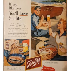 Schlitz Beer Vintage Print Ad // 1950s // Retro Decor