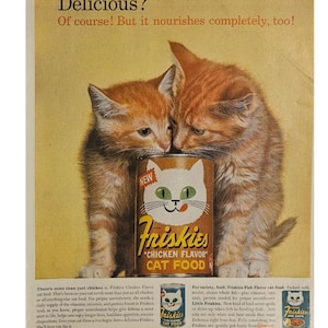 Vintage Friskies Cat Food Ad 1960s Retro Decor