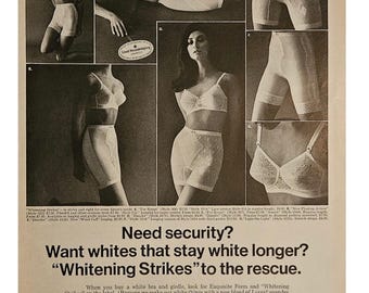 Anuncio impreso vintage de ropa interior de la década de 1960 con decoración retro