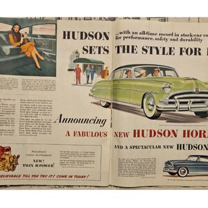 Publicidad impresa vintage de Hudson Hornet, decoración retro de los años 50