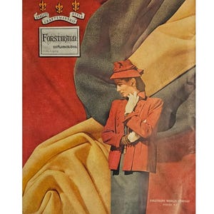 Anuncio impreso vintage de la empresa Forstmann Wollen, decoración retro de los años 40