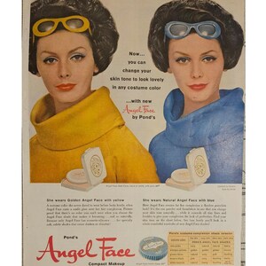 Anuncio impreso vintage de cosméticos Pond's Angel Face, decoración retro de los años 60