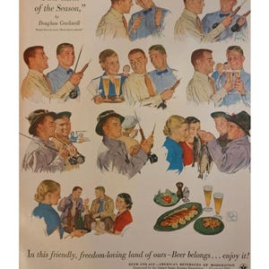 Anuncio impreso de cerveza vintage // Década de 1950 // Decoración retro