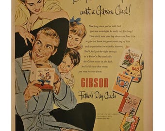 Anuncio impreso de tarjetas del Día del Padre de Gibson, decoración retro de los años 50