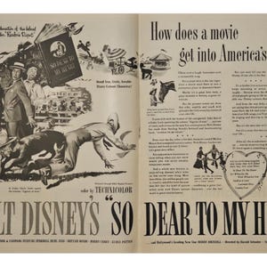 Anuncio impreso vintage de Walt Disney, decoración retro de los años 40