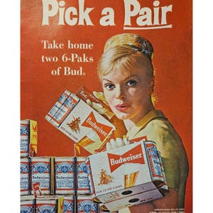 Vintage Budweiser Beer Print Ad // 1961 // Retro Decor