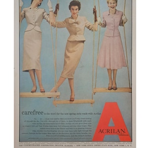 Anuncio impreso vintage de tela acrílica con decoración retro de los años 50