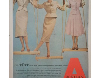 Anuncio impreso vintage de tela acrílica, decoración retro de los años 50