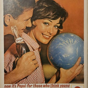 Anuncio impreso vintage de Pepsi // Década de 1960 // Decoración retro