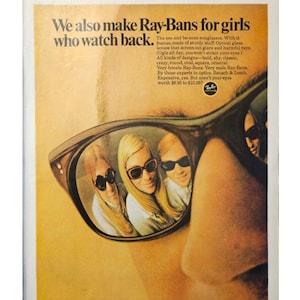 Anuncio impreso de gafas de sol Ray-Ban vintage con decoración retro de los años 60